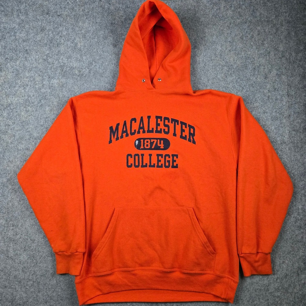 Vtg Cotton Exchange Macalester College Hoodie Mens M Orange USA Made Distressed